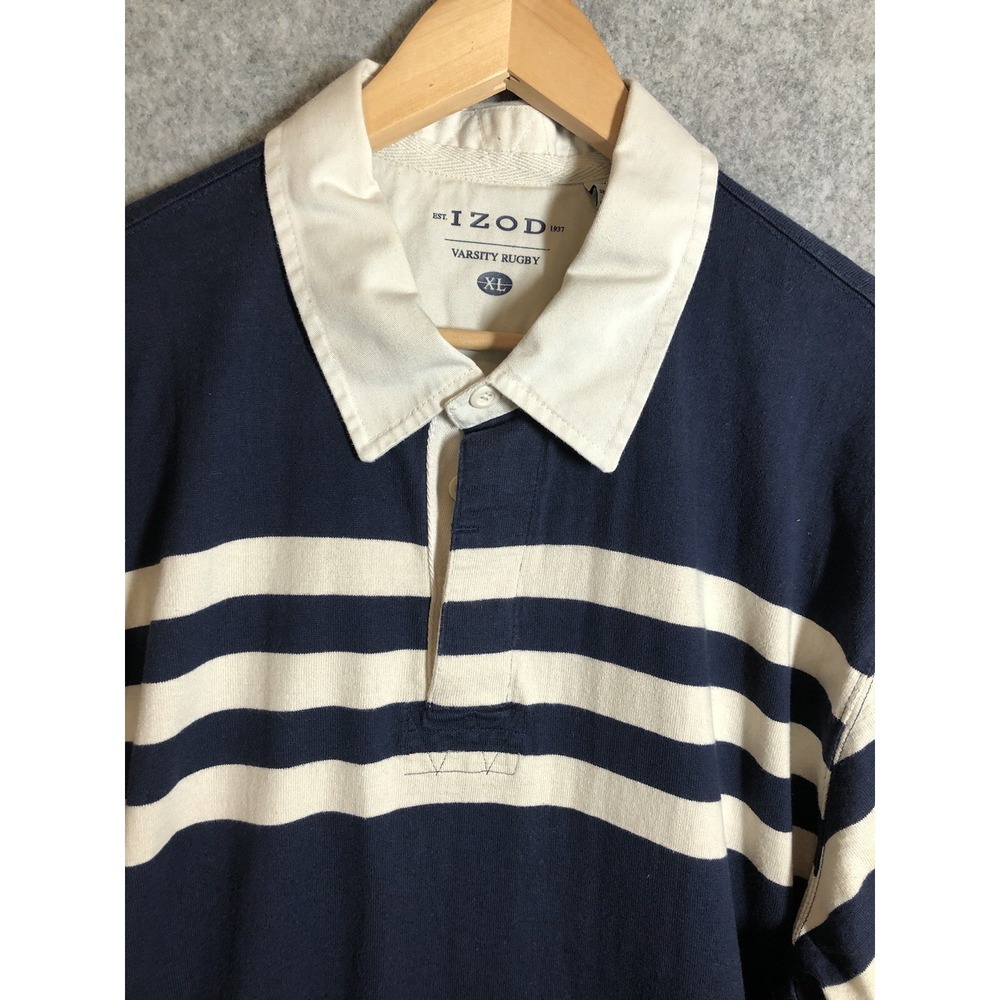 Izod Shirt XL Blue Stripe Varsity Rugby Polo Long Sleeve Sports Outdoors